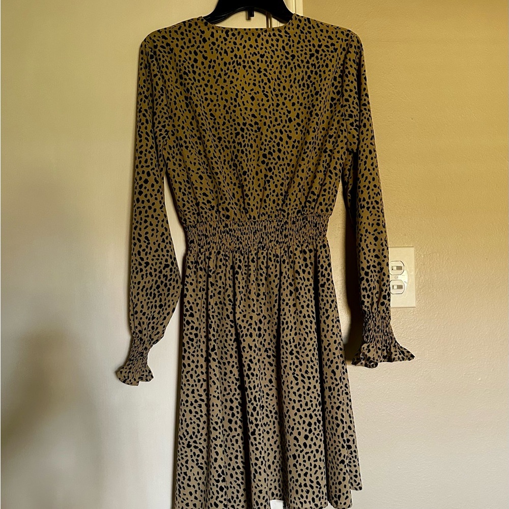 PrettyGarden Leopard Mini Dress, Long Sleeve, V neck, Chiffon Swing, Size Small - Picture 2 of 4
